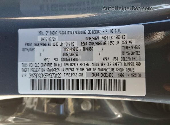 3MZBPACM3PM379122 2023 MAZDA 3 Gray Widok komory silnika