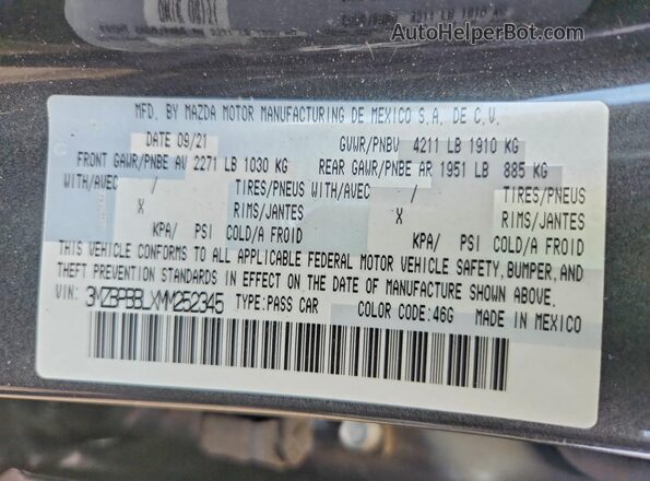 3MZBPBBLXMM252345 2021 MAZDA 3 Charcoal Vista del compartimento del motor