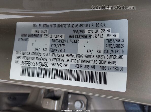 3MZBPBXY3RM434450 2024 MAZDA 3 Green Engine compartment view