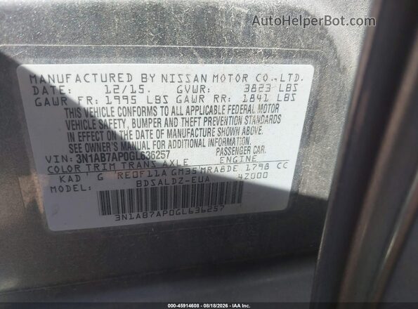 3N1AB7AP0GL636257 2016 NISSAN SENTRA Gray Vista del compartimento del motor