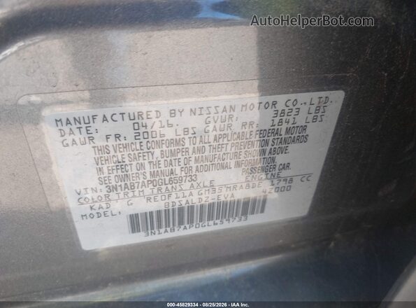 3N1AB7AP0GL659733 2016 NISSAN SENTRA Gray Вид підкапотного простору