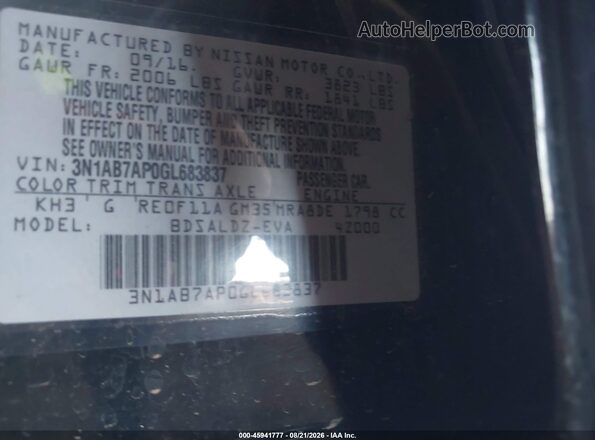 3N1AB7AP0GL683837 2016 NISSAN SENTRA Black Շարժիչի բաժամունքի տեսք