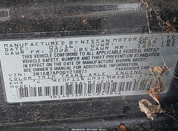 3N1AB7AP0GY219871 2016 NISSAN SENTRA Black Շարժիչի բաժամունքի տեսք