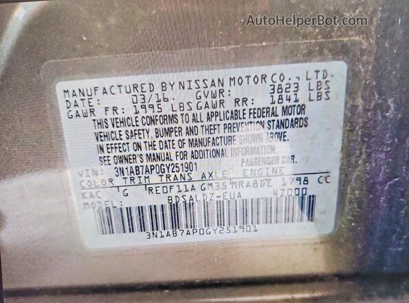 3N1AB7AP0GY251901 2016 NISSAN SENTRA Beige Вид підкапотного простору