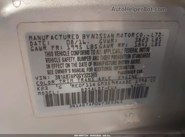 3N1AB7AP0GY325365 2016 NISSAN SENTRA Silver Engine compartment view
