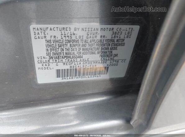 3N1AB7AP0HL653464 2017 NISSAN SENTRA Gray Vista del compartimento del motor