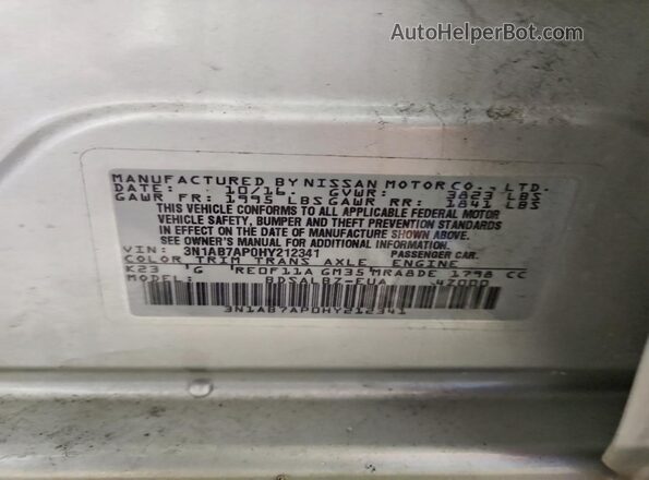 3N1AB7AP0HY212341 2017 NISSAN SENTRA Серебряный Вид наклейки с VIN-кодом
