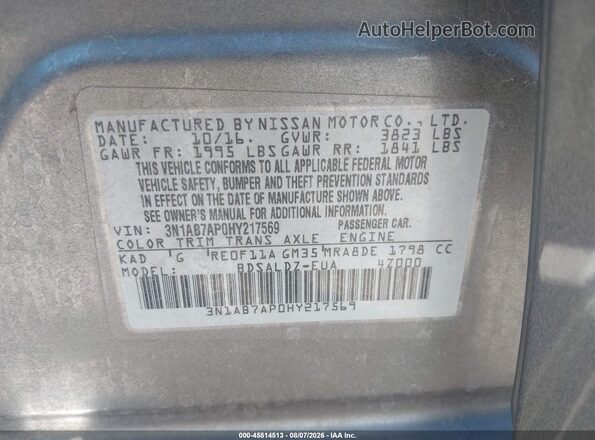 3N1AB7AP0HY217569 2017 NISSAN SENTRA Gray Widok komory silnika