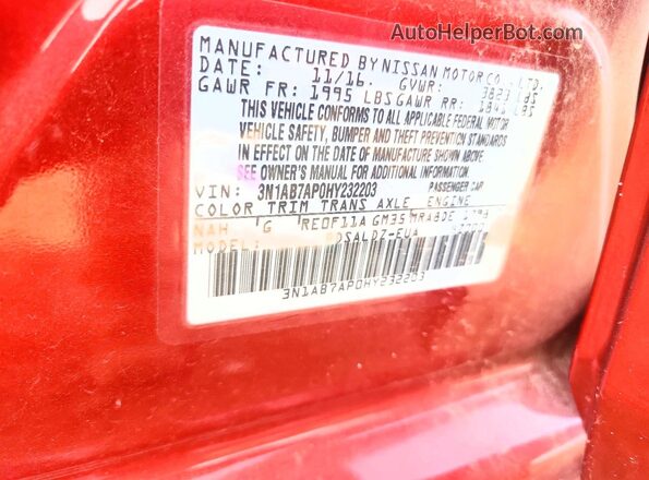 3N1AB7AP0HY232203 2017 NISSAN SENTRA Red Vista del compartimento del motor