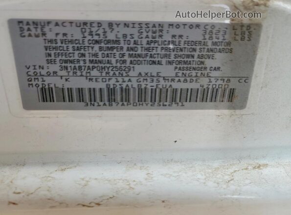 3N1AB7AP0HY256291 2017 NISSAN SENTRA Белый Вид подкапотного пространства