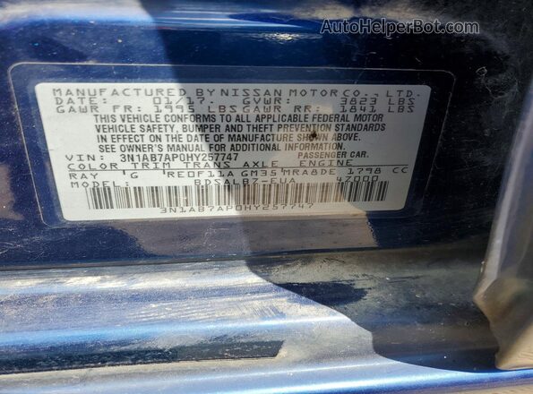 3N1AB7AP0HY257747 2017 NISSAN SENTRA Blue Widok komory silnika