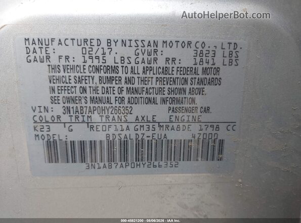 3N1AB7AP0HY266352 2017 NISSAN SENTRA Silver Engine compartment view