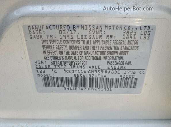 3N1AB7AP0HY291901 2017 NISSAN SENTRA Silver Vista del compartimento del motor