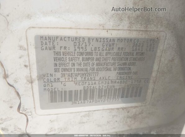 3N1AB7AP0HY297777 2017 NISSAN SENTRA White Widok komory silnika