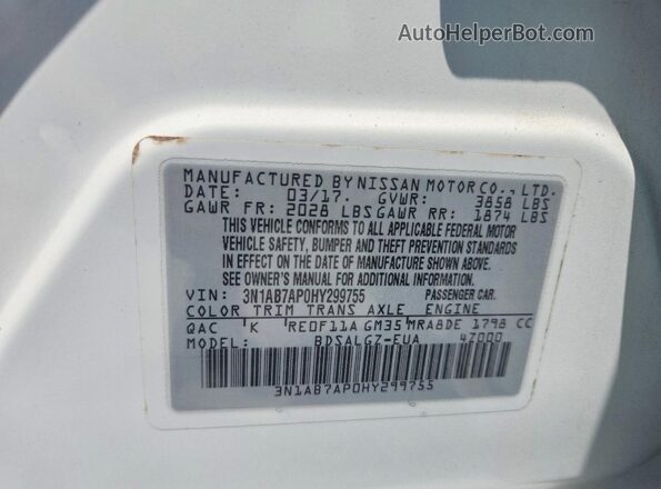 3N1AB7AP0HY299755 2017 NISSAN SENTRA White Շարժիչի բաժամունքի տեսք