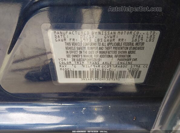 3N1AB7AP0HY329191 2017 NISSAN SENTRA Синий Вид подкапотного пространства