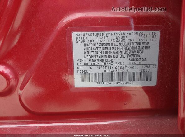 3N1AB7AP0HY353457 2017 NISSAN SENTRA Burgundy Widok komory silnika