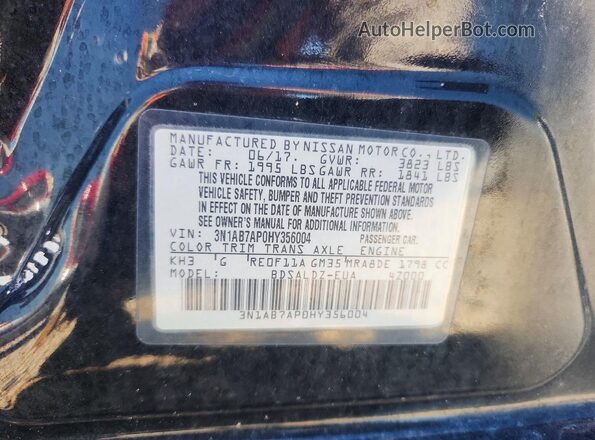 3N1AB7AP0HY356004 2017 NISSAN SENTRA Black VIN sticker view