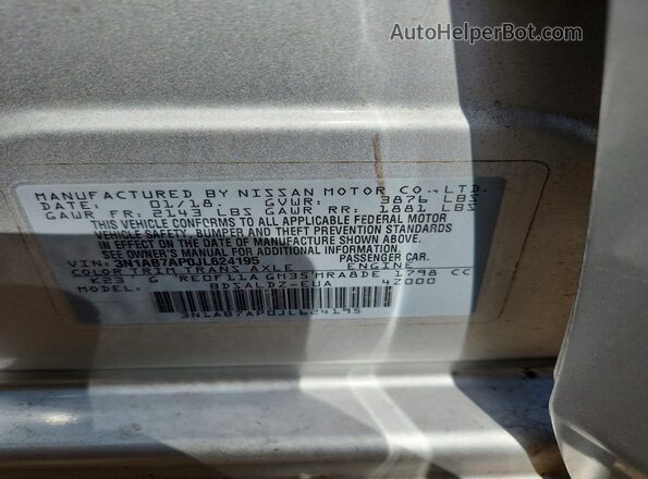 3N1AB7AP0JL624195 2018 NISSAN SENTRA Серебряный Вид подкапотного пространства