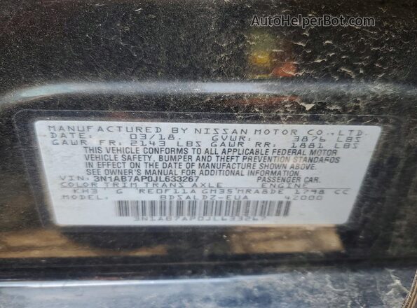 3N1AB7AP0JL633267 2018 NISSAN SENTRA Black ძრავის განყოფილების ხედი