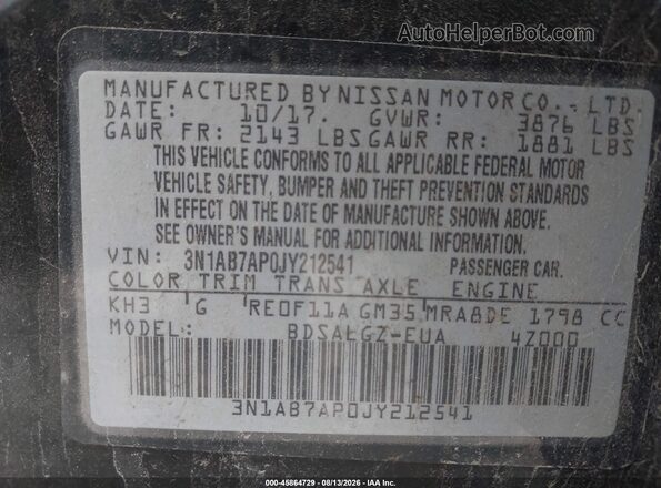 3N1AB7AP0JY212541 2018 NISSAN SENTRA Black Շարժիչի բաժամունքի տեսք