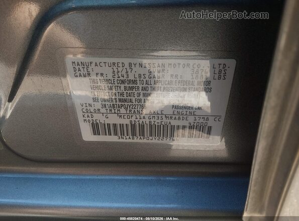 3N1AB7AP0JY227766 2018 NISSAN SENTRA Gray Widok komory silnika