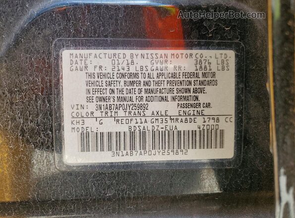 3N1AB7AP0JY259892 2018 NISSAN SENTRA Черный Вид подкапотного пространства