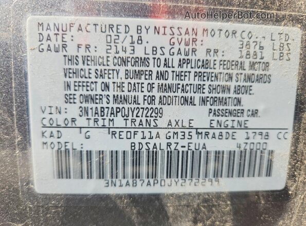 3N1AB7AP0JY272299 2018 NISSAN SENTRA Серый Вид подкапотного пространства