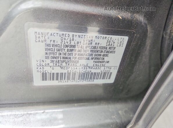 3N1AB7AP0JY295808 2018 NISSAN SENTRA Gray Vista del compartimento del motor