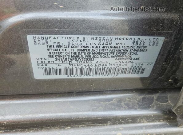 3N1AB7AP0JY320352 2018 NISSAN SENTRA Серый Вид подкапотного пространства