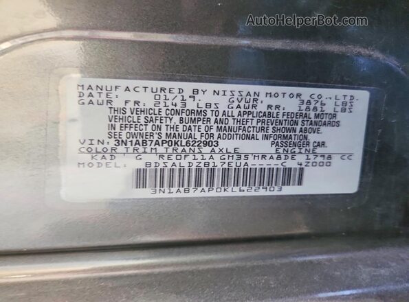 3N1AB7AP0KL622903 2019 NISSAN SENTRA Gray Widok komory silnika