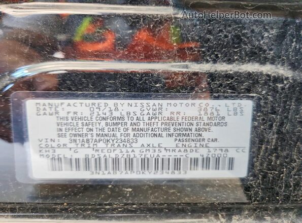 3N1AB7AP0KY234833 2019 NISSAN SENTRA Black Widok komory silnika