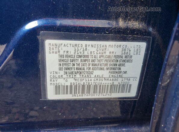 3N1AB7AP0KY276242 2019 NISSAN SENTRA Blue Engine compartment view