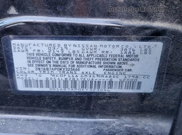 3N1AB7AP0KY323446 2019 NISSAN SENTRA Black Widok komory silnika