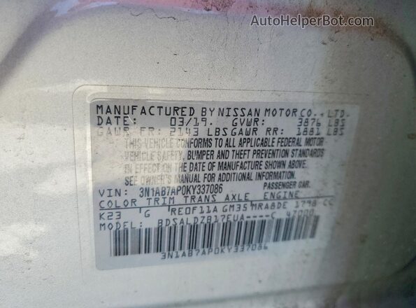 3N1AB7AP0KY337086 2019 NISSAN SENTRA Silver ძრავის განყოფილების ხედი