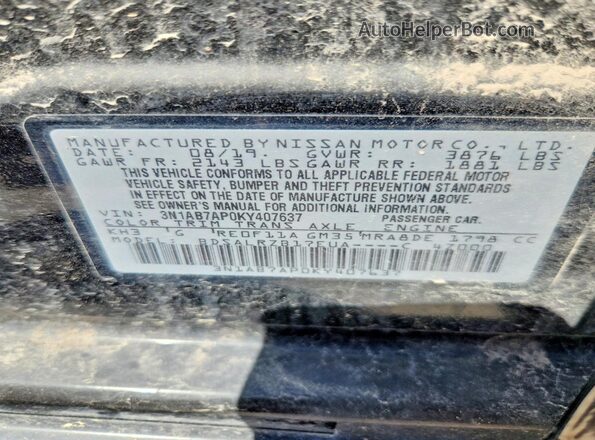 3N1AB7AP0KY407637 2019 NISSAN SENTRA Black Widok komory silnika