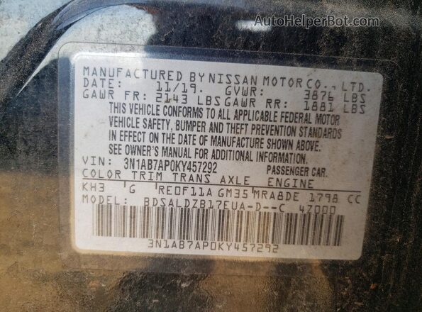 3N1AB7AP0KY457292 2019 NISSAN SENTRA Black Rear interior view
