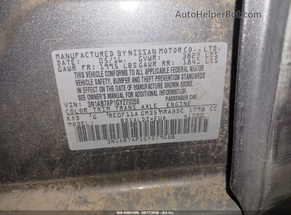 3N1AB7AP1GY279058 2016 NISSAN SENTRA Gray Вид підкапотного простору