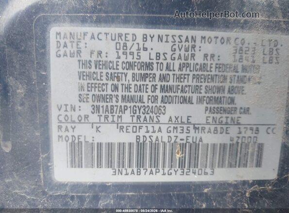 3N1AB7AP1GY324063 2016 NISSAN SENTRA Blue ძრავის განყოფილების ხედი
