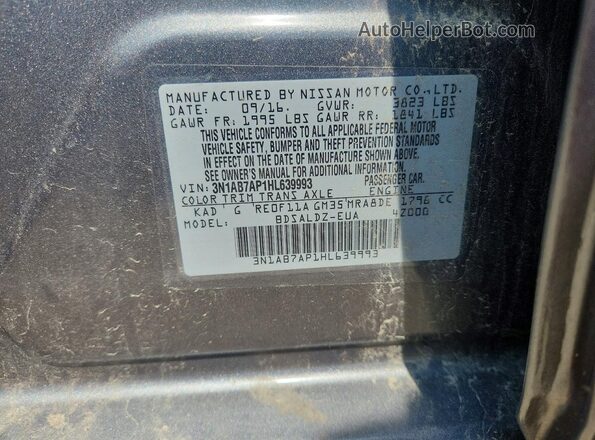 3N1AB7AP1HL639993 2017 NISSAN SENTRA Серый Вид подкапотного пространства