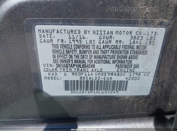 3N1AB7AP1HL654249 2017 NISSAN SENTRA Серый Вид подкапотного пространства