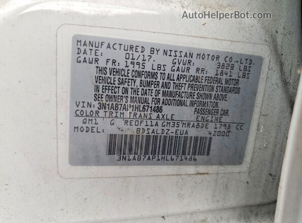3N1AB7AP1HL671486 2017 NISSAN SENTRA White Շարժիչի բաժամունքի տեսք