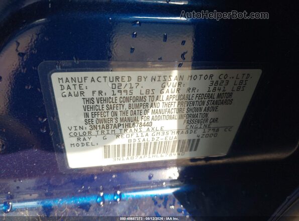 3N1AB7AP1HL678440 2017 NISSAN SENTRA Blue Vista del compartimento del motor