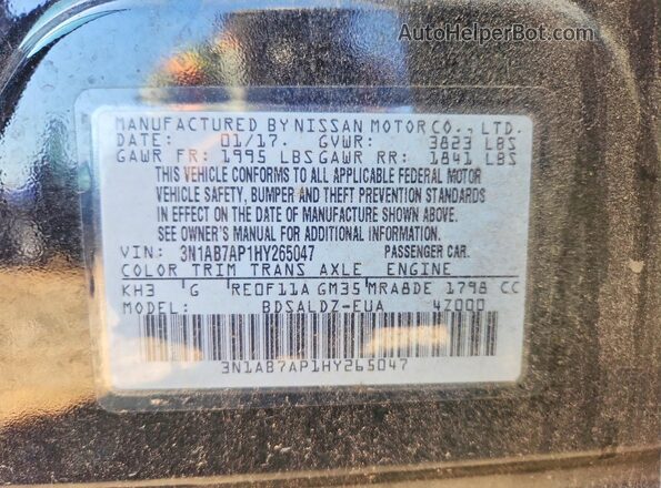 3N1AB7AP1HY265047 2017 NISSAN SENTRA Black Vista de la etiqueta del VIN