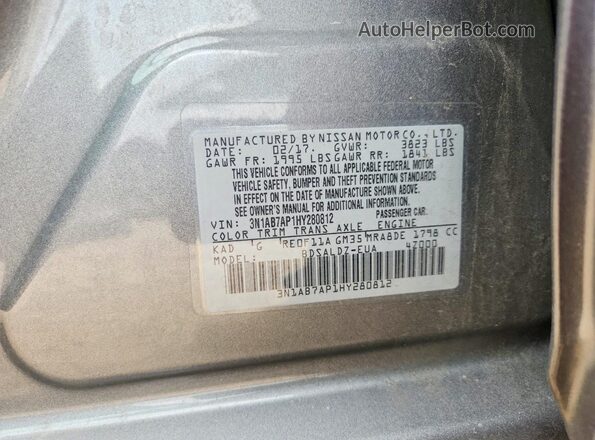 3N1AB7AP1HY280812 2017 NISSAN SENTRA Серый Вид подкапотного пространства