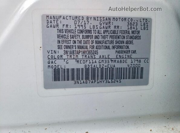 3N1AB7AP1HY365245 2017 NISSAN SENTRA White Widok naklejki z numerem VIN