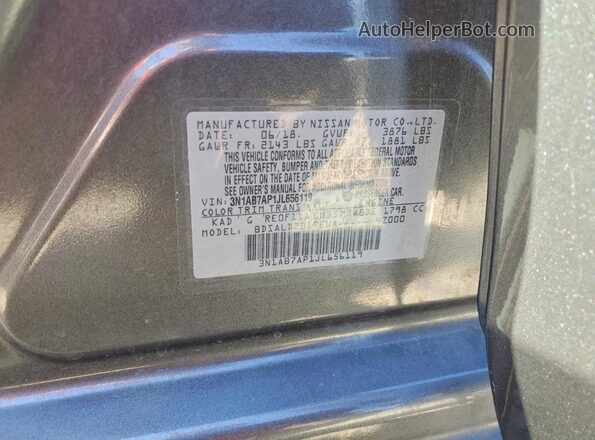 3N1AB7AP1JL656119 2018 NISSAN SENTRA Серый Вид наклейки с VIN-кодом