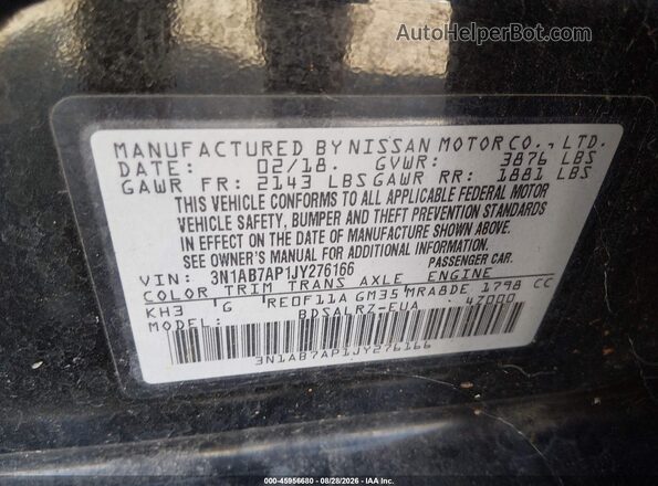 3N1AB7AP1JY276166 2018 NISSAN SENTRA Black Вид підкапотного простору