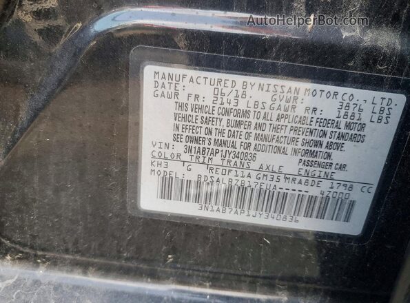 3N1AB7AP1JY340836 2018 NISSAN SENTRA Black ძრავის განყოფილების ხედი