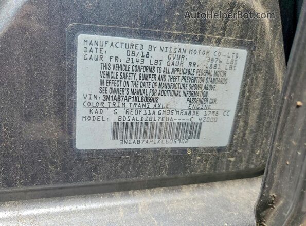 3N1AB7AP1KL605902 2019 NISSAN SENTRA Gray Շարժիչի բաժամունքի տեսք